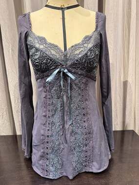 Ann Ferriday VTG. Cotton,embroidered silk Sweetheart long sleeve corset top S